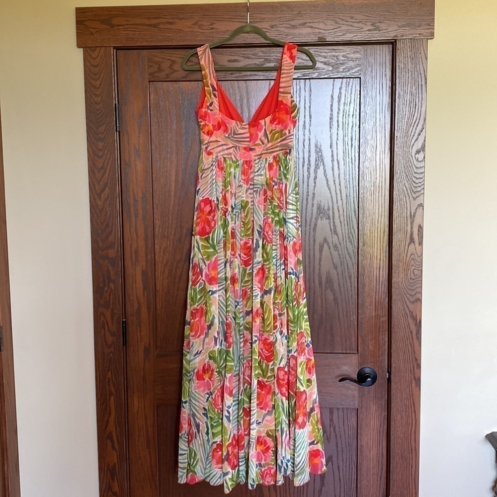 Badgley Mischka Green Floral maxi dress size 0-2 15” PTP - Picture 9 of 10